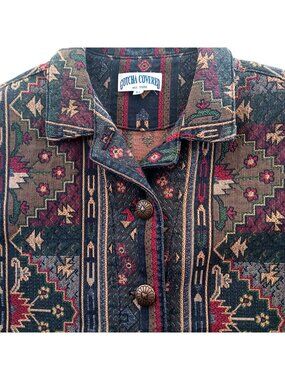 Vintage Gotcha Covered Jacket Medium Southwestern Aztec Tapestry 1990's Cottage